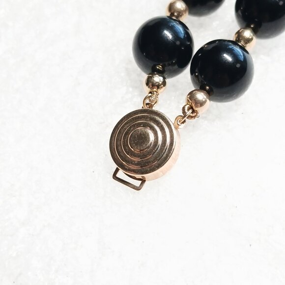 14K Yellow Gold Black Onyx Bead Double Strand Bracelet 8" 41.9g Estate VGUC - Picture 13 of 15